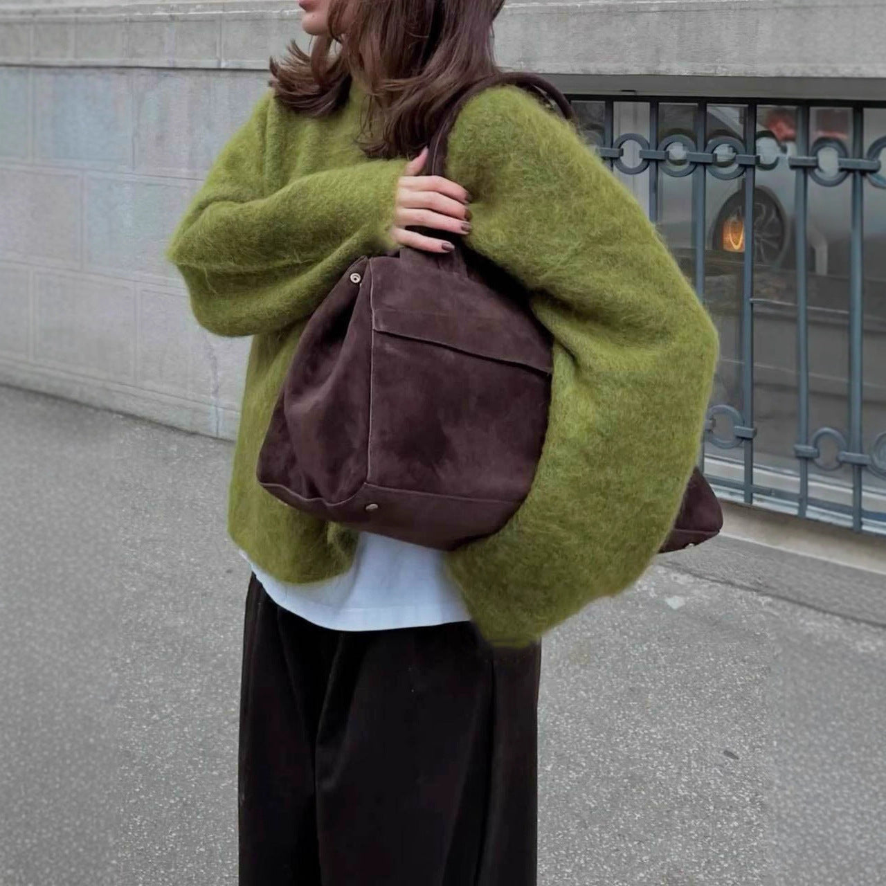 Women Autumn Winter Loose Long Wool Alpaca round Neck Sweater Bella Mia
