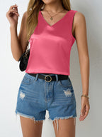 Women Spring Summer Satin Vest V neck Casual Camisole Sleeveless Shirt Summer Bella Mia
