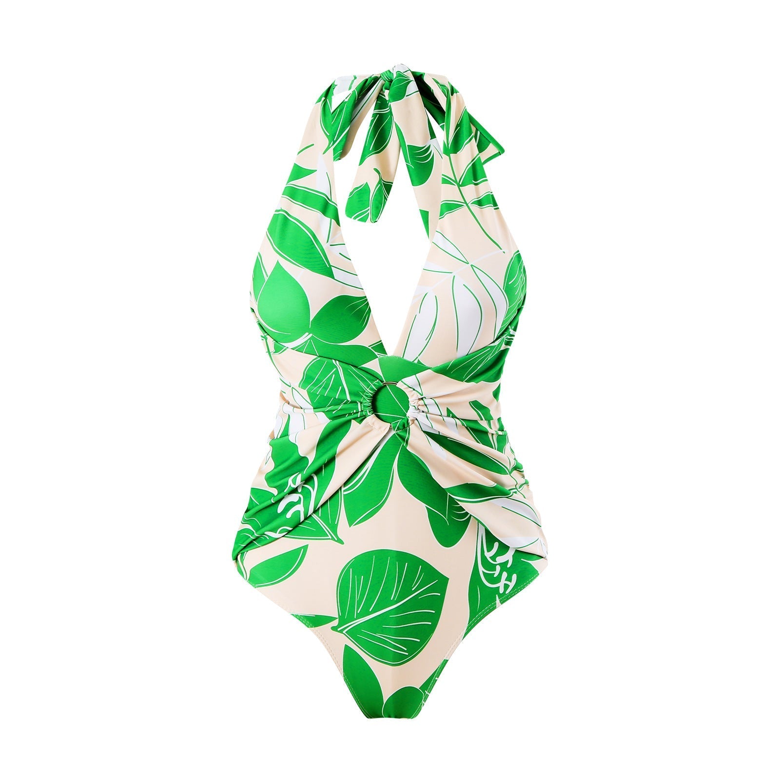 One Piece Swimsuit Women Slimming Retro Swimsuit Green Printing Suit Chiffon Dress Bella Mia