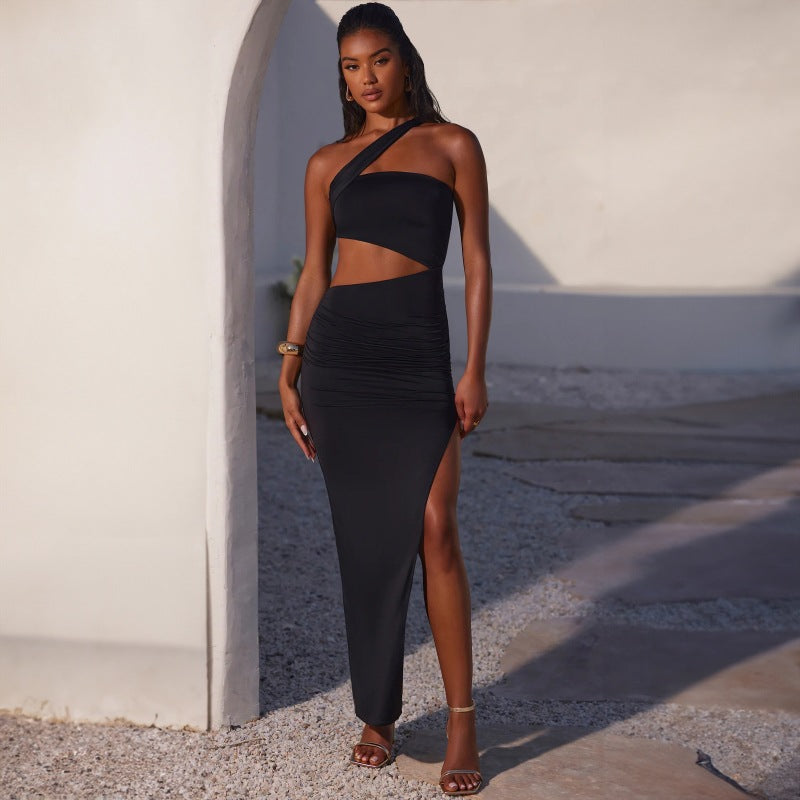Summer One Shoulder Cropped Sexy Sheath Split Dress Women Clothing Bella Mia