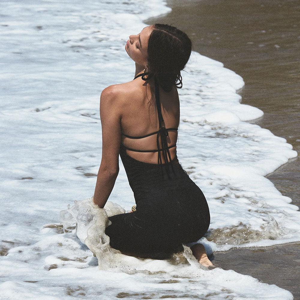 Sexy Hollow Out Cutout-out Halter Dress Women Summer Seaside Beach Backless Slit Slim Fit Niche Sexy Dress Bella Mia