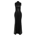 Women Clothing Autumn Winter Personality Turtleneck Slim Sleeveless Solid Color Faux Leather Dress Women Bella Mia