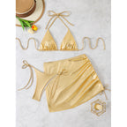 Swimwear Women Bronzing Three Piece Sexy Bikini Solid Color Metal Split Triangle Bag Beach Swimsuit Bella Mia