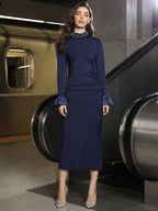 Women Clothing Arrival Slim Pearl Stand Collar Long Sleeve Dress Women Party Dress Bella Mia