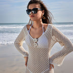 Beach Dress Women Solid Color Knitted Floating Floral Beach Bikini Swimsuit Blouse Sun Protective Clothing Bella Mia