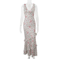 Spring Women Clothing Sexy V neck Halter Pastoral Floral Ruffled Slim Fit Dress Women Bella Mia