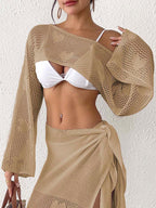 Women Love Jacquard Sexy Cutout Woven Blouse Beach Bikini Overclothes Short Top Bella Mia