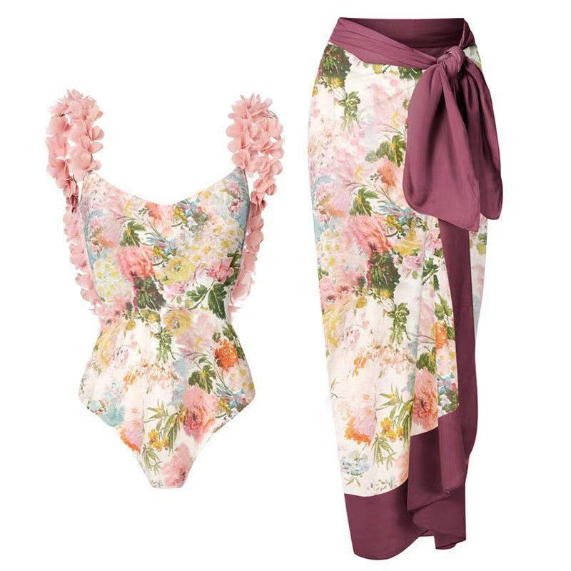 One Piece Printed Skirt Conservative Swimwear Two Piece Women Swimsuit Bella Mia