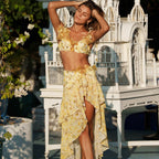 Floral Lace up Split Swimsuit Women High Waist Slimming Seaside Vacation Bikini Skirt Bella Mia