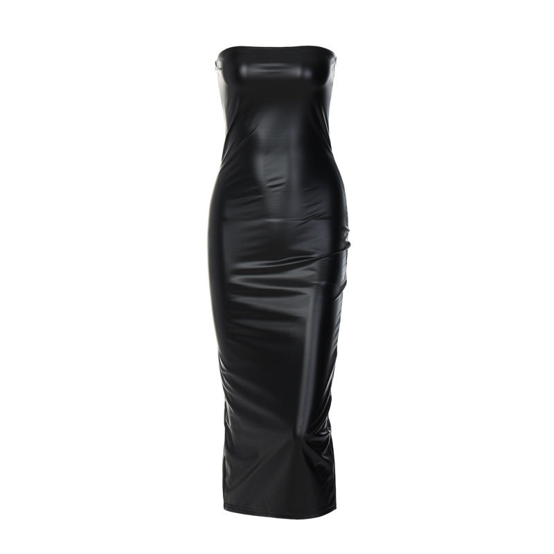 Women Clothing Autumn Sleeveless Tube Top Sexy Slimming Slit Mid Length Sheath Dress Women Bella Mia