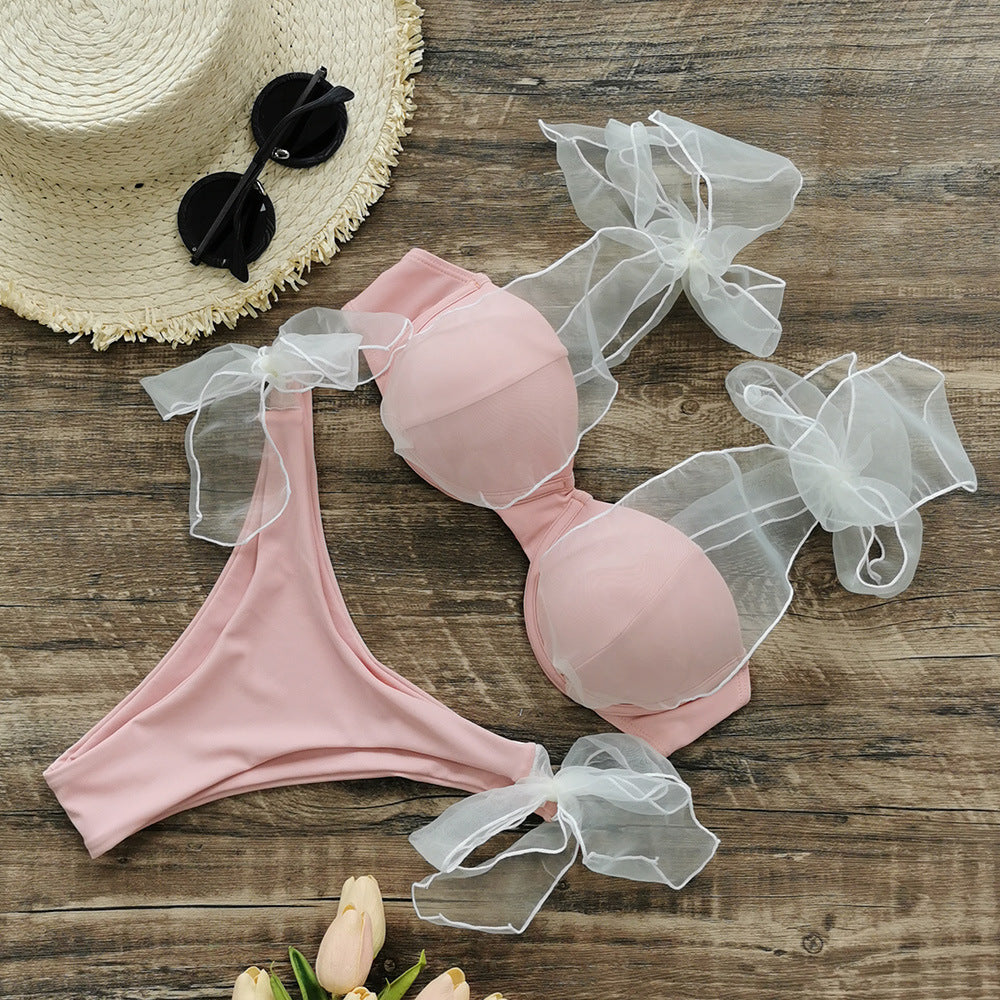 Solid Color Mesh Sling Split Swimsuit Female Bikini Sexy Fresh Backless Bella Mia