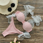 Solid Color Mesh Sling Split Swimsuit Female Bikini Sexy Fresh Backless Bella Mia
