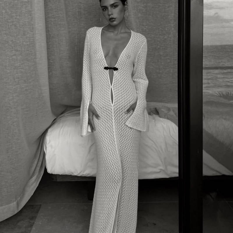 Hollow Out Cutout out Split Dress Beach Cover up V neck Beach Dress Long Mopping Fishtail Evening Dress for Women Bella Mia