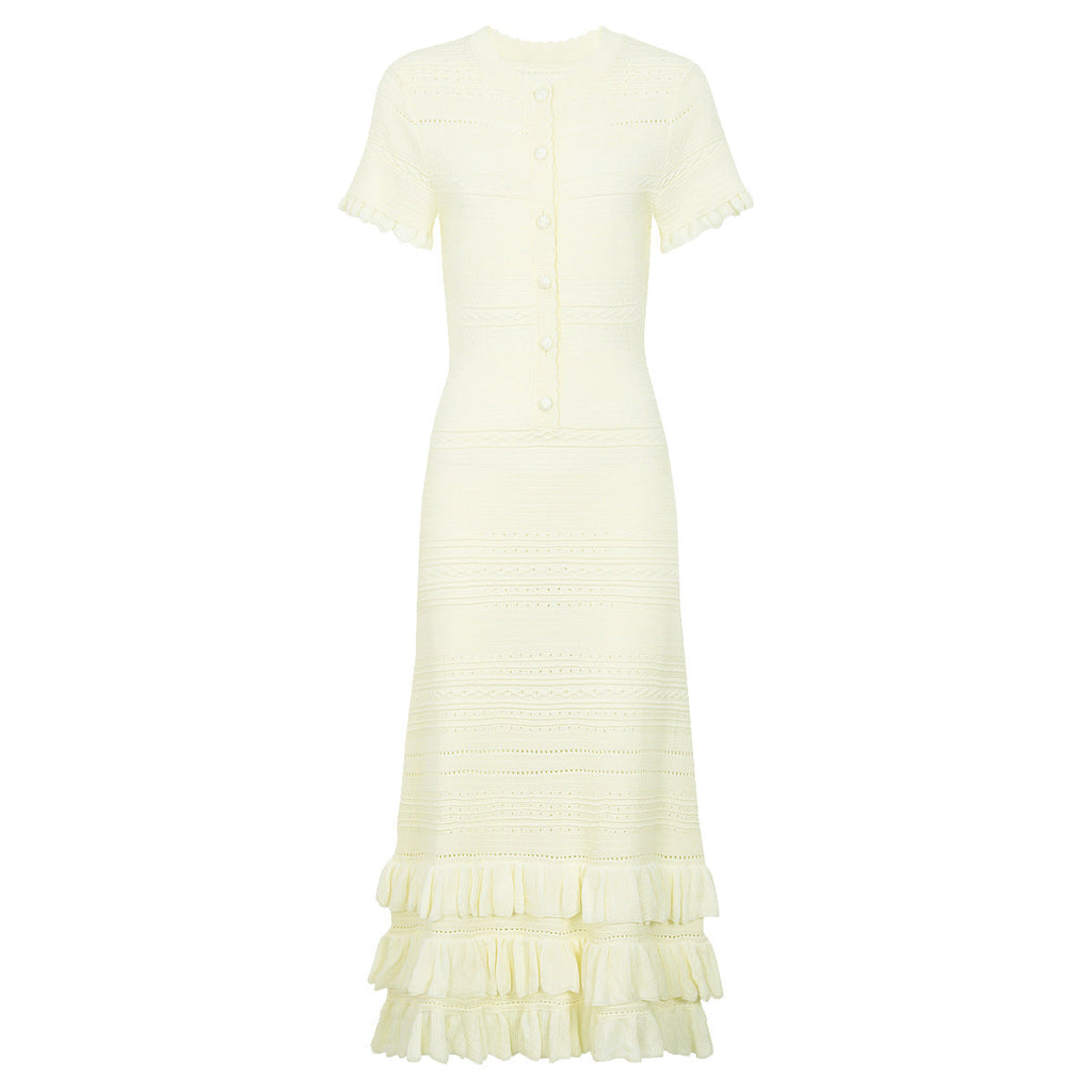 Summer Ladies Slim Fitting Slimming Fashionable Short Sleeve Stringy Selvedge Dress