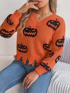 Autumn Winter Halloween Contrast Color Pumpkin Cut Rotten Long Sleeve Pullover Women Clothing Bella Mia