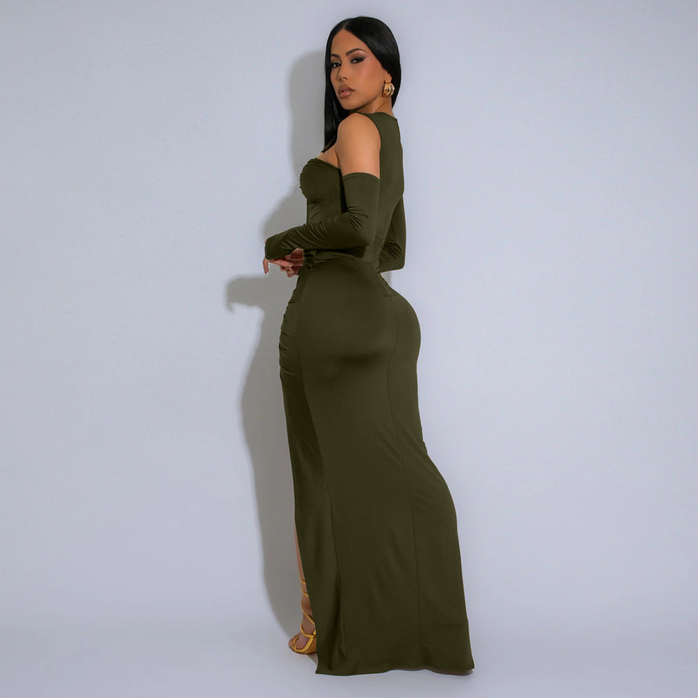 Black Tight Dress Sexy Hollow Out Cutout Split Dress Long Bella Mia