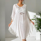 Slubbed Fabric Stitching Hand Crocheting Beach Cover-up Sexy Loose Vacation Sun Protection Shirt Beach Cover Up Bella Mia