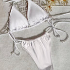 Sexy Pearl Chain Bandage Swimsuit Women Split Three Piece Bikini