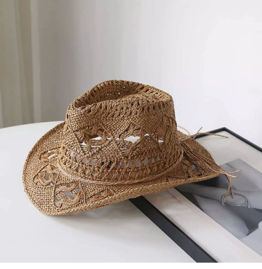 New Arrival Hand-Woven Straw Hat Cut Out Summer Sun Protection for Men and Women Sun Hat Western Cowboy Hat Outdoor All-Matching Hat
