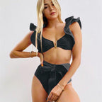 Solid Color Split Swimsuit Women Heavy Industry Line Flounced Sexy Bikini Swimsuit Bella Mia