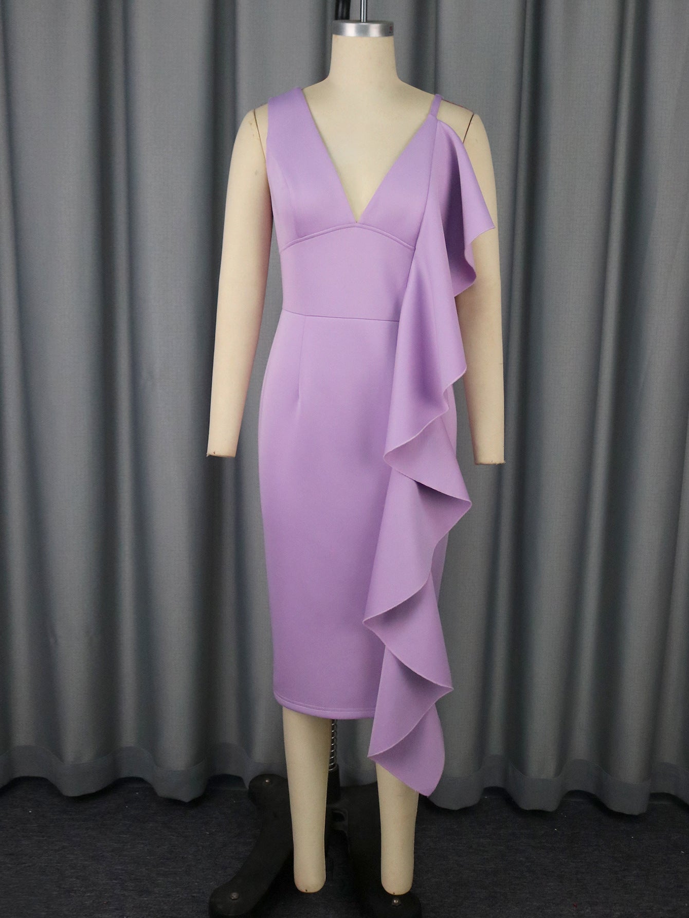 Women Clothing Sexy V neck Strap Dress Elegant Ruffle Slim-Fit Sheath Cocktail Evening Dress Bella Mia