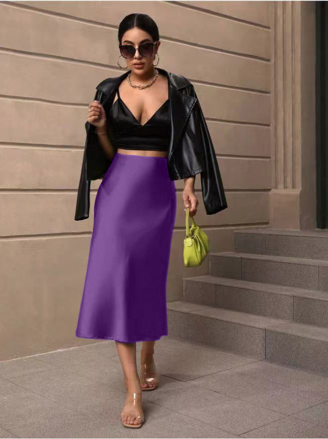 Hip Wrapped Fishtail Skirt Satin Mid Length Skirt Autumn Women Clothing Direct Bella Mia