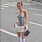 Women Clothing Fall Sexy Sling Sequin Contrast Color Slim Fit Dress Bella Mia