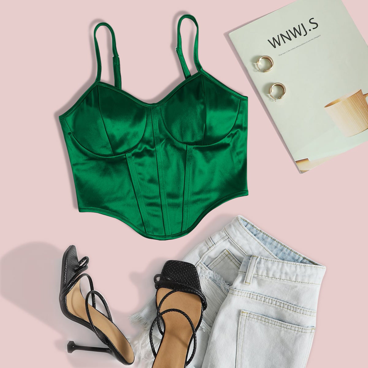 Sexy Slimming Waist Camisole Wrapped Chest Adjustable Spaghetti Strap Satin Short Top for Women Bandana Bella Mia