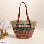 Colorful Striped Shoulder Straw Bag Large Capacity Straw Bag Woven Bag Rattan Women Bag Portable Vegetable Basket Bella Mia