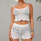 Knitted Embroidered Cutout Sling Top Beach Seaside Casual Two Piece Sets Women Bella Mia