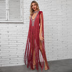 Sexy Deep V Plunge Luxury Rhinestone Tassel Dress Party High End Dinner Performance Dress Bella Mia