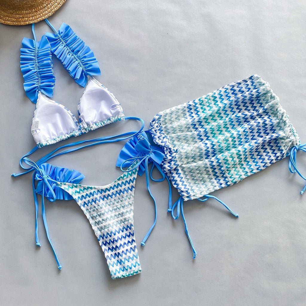 Three Piece Set Bikini Bikini Pleated Side Split Women Swimsuit Bella Mia