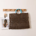 Round Handle Portable Square Straw Bag Summer Hollow Out Cutout Pattern Straw Bag Woven Bag Women Seaside Vacation Beach Bag Bella Mia