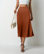 Women Clothing Popular Satin Skirt Women Summer Mid Length Split Professional A line Skirt High Waist Skirt Bella Mia