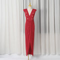 Spring V neck Sleeveless Design Split Dress Tight Waist Slimming Metal Decorative Dress Women Bella Mia