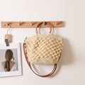 Beanie Crossbody Straw Bag Wooden Ring Portable Straw Bag Woven Bag Vacation Beach Bag Women Bag Bella Mia