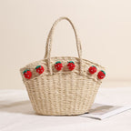 Cute Strawberry Portable Vegetable Basket Bag Hand Carrying Large Capacity Straw Bag Vacation Beach Bag Hand Woven Bag Bella Mia