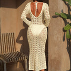 Hollow Out Cutout Knitted Backless Metal Ring Straps Sexy Blouse Seaside Vacation Beach Sun Shield Hanfu Long Robe Bella Mia