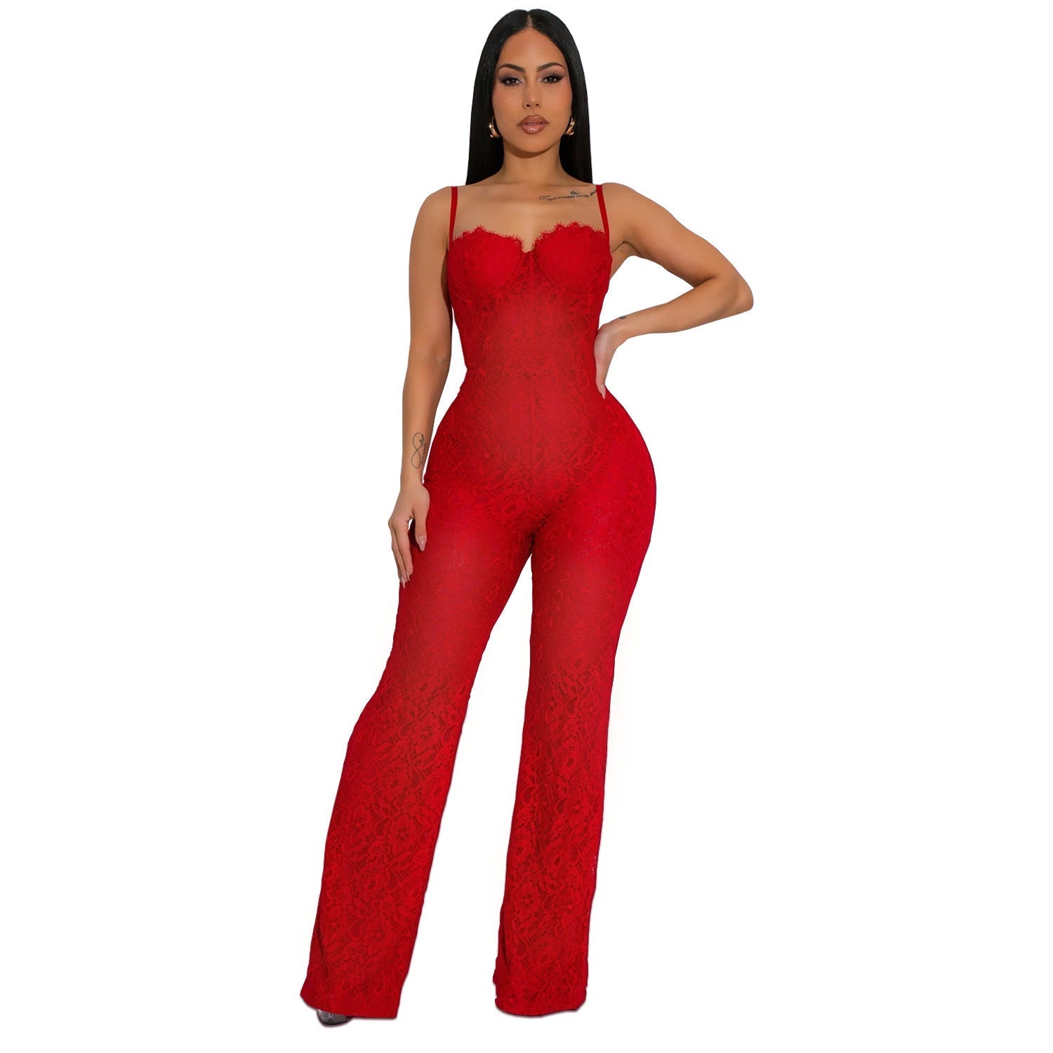 Women Wear Sexy Slim Lace Cutout Sling Jumpsuit Bella Mia