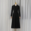 Spring Elegant Pleated Slim Maxi Dress Solid Color Beaded Collared Long Sleeve Two Piece Sets Women Bella Mia