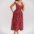 Spring Summer Women Clothing Fashionable off Shoulder Backless Slim Fit Waist Trimming Printing Dress Women Bella Mia