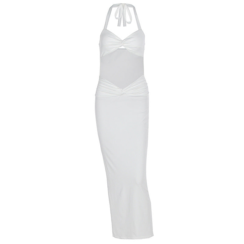 Summer Sexy Solid Color Halter Hollow Out Cutout Sleeveless Slim Fit Hip Dress Bella Mia