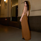 Spring Women Clothing Fashionable Sequ Stitching Halter Backless Thin Strap Sexy Front Slit Dress Bella Mia