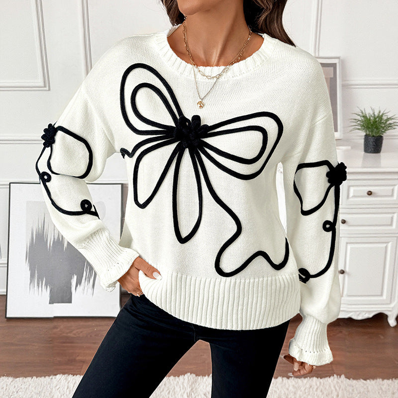 Autumn Winter Cute Sweet Loose Bow Decorative round Neck Sweater for Women Bella Mia