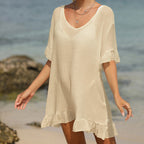 Bamboo Flounced Beach Cover Up Sexy Backless Seaside Sun Protection Shirt Bikini Cover Bella Mia