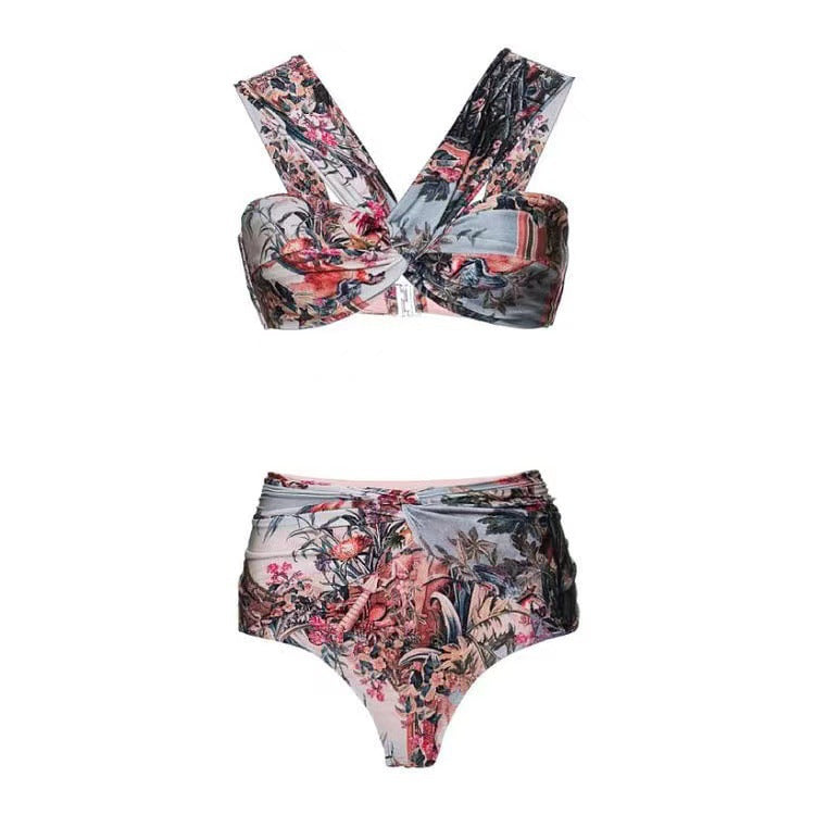 Vacation Beach Dress Swimsuit Women's Retro Printed Spring Bathing Suit Three Piece Suit Bella Mia