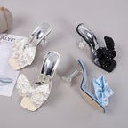 Summer Fairy Transparent Ankle Strap Sexy Open Toe Stiletto Heel Slippers Rhinestone Outdoor Cocktail Wine Glass Heel Bella Mia