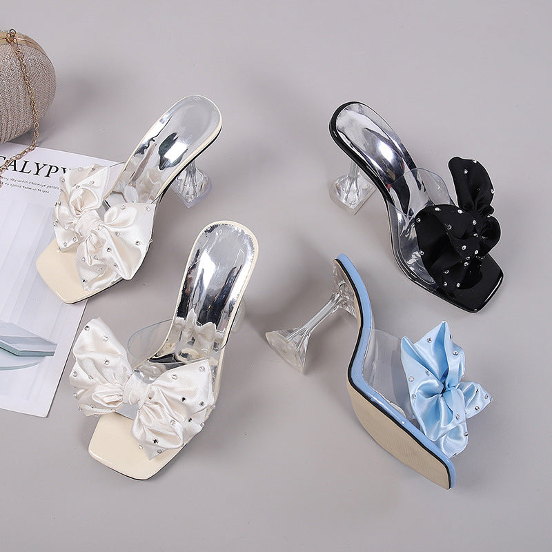 Summer Fairy Transparent Ankle Strap Sexy Open Toe Stiletto Heel Slippers Rhinestone Outdoor Cocktail Wine Glass Heel Bella Mia