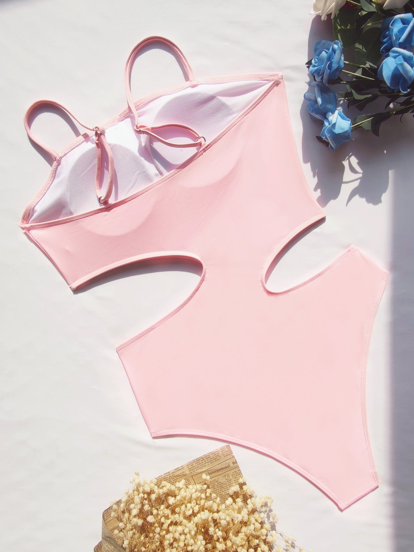 Bikini Double One-Piece Swimsuit Pink Bikini Swimsuit Women Swimwear Hollow Out Cutout out Solid Color Bella Mia