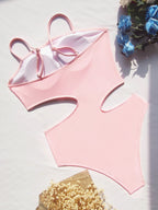 Bikini Double One-Piece Swimsuit Pink Bikini Swimsuit Women Swimwear Hollow Out Cutout out Solid Color Bella Mia